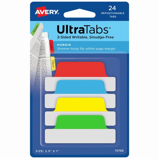 Ultra Tabs samoprzylepne zakładki indeksujące, kolorowe, klasyczne, 63,5x25, 24 szt., Avery Zweckform AVERY Zweckform