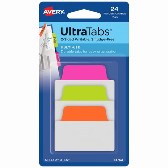 Ultra Tabs samoprzylepne zakładki indeksujące kolorowe neonowe 50,8x38, 24szt.Avery Zweckform AVERY Zweckform