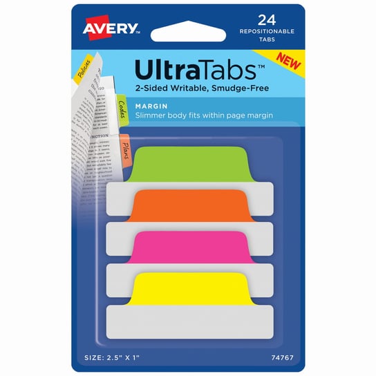 Ultra Tabs samoprzylepne zakładki indeksujące, kolorowe, neonowe, 63,5x25, 24 szt., Avery Zweckform AVERY Zweckform