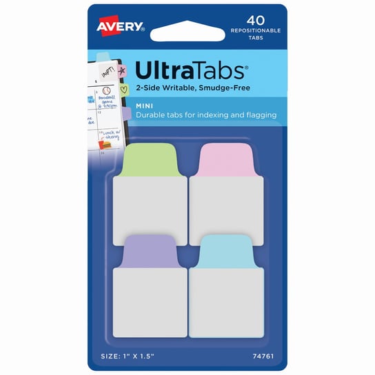 Ultra Tabs samoprzylepne zakładki indeksujące, kolorowe, pastelowe, 25,4x38, 40 szt., Avery Zweckform AVERY Zweckform