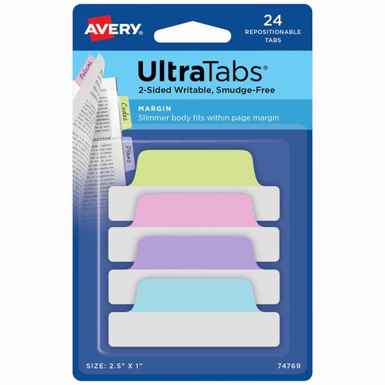 Ultra Tabs samoprzylepne zakładki indeksujące, kolorowe, pastelowe, 63,5x25, 24 szt., Avery Zweckform AVERY Zweckform
