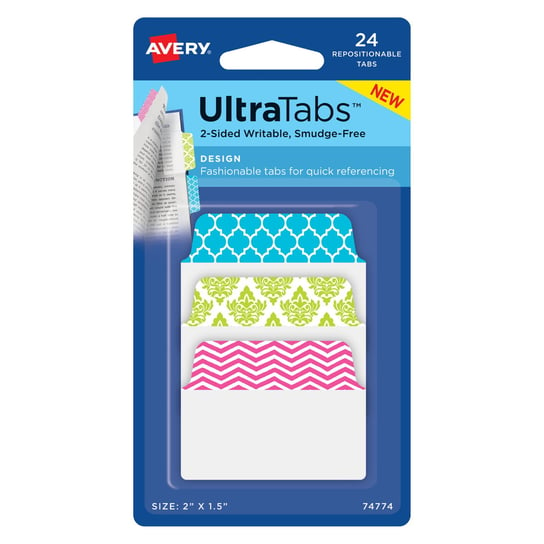 Ultra Tabs samoprzylepne zakładki indeksujące, kolorowe ze wzorem, 50,8 x 38,1, 24 szt., Avery Zweckform AVERY Zweckform