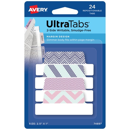 Ultra Tabs samoprzylepne zakładki indeksujące, kolorowe ze wzorem, 63,5 x 25,4, 24 szt., Avery Zweckform AVERY Zweckform