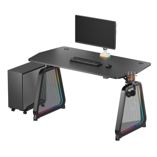 ULTRADESK Biurko dla gracza BOOSTER, 136x70,5 cm, 75 cm, podświetlenie RGB, uchwyt na słuchawki i napój ULTRADESK