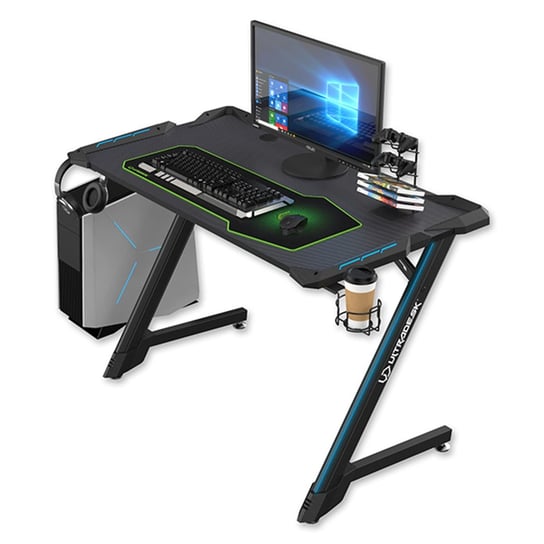 ULTRADESK Biurko dla gracza SPACE V2, 113x61.5cm, 77.5cm, podświetlane, z podkładką XL, uchwyt do słuchawek, na napój ULTRADESK