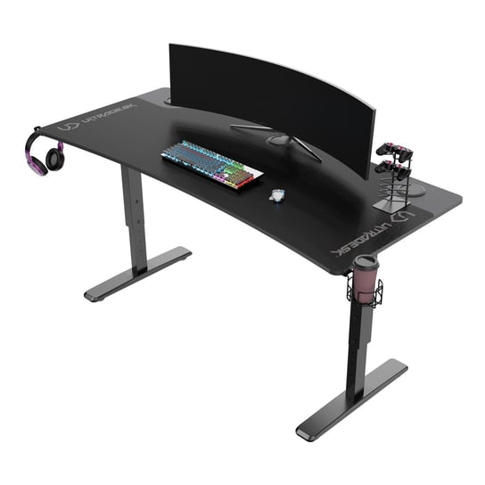 ULTRADESK Biurko dla gracza Ultradesk CRUISER BLACK, 160x70 cm, 66-82 cm, uchwyt na słuchawki, 3 otwory na kable, regulacja wyso ULTRADESK