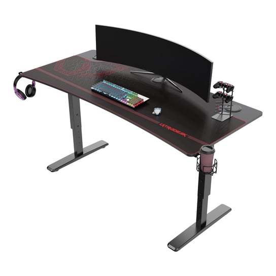 ULTRADESK Biurko dla gracza Ultradesk CRUISER RED, 160x70 cm, 66-82 cm, uchwyt na słuchawki, 3 otwory na kable, regulacja wysoko ULTRADESK