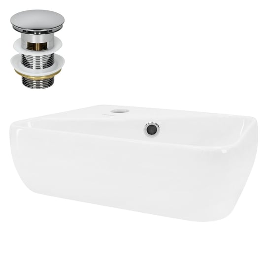 Umywalka ceramiczna z wyciąganym odpływem Umywalka ze spłukiwaniem ręcznym 450x270x130 mm ML-DESIGN