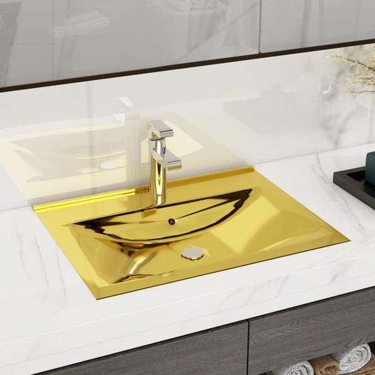 Umywalka nablatowa vidaXL, złota, 60x46x16 cm vidaXL