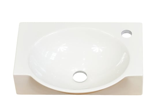 Umywalka wisząca, asymetryczna, biała,  40 x 29 cm, marmur syntetyczny IdealStones