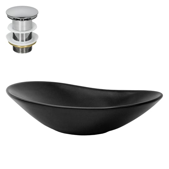 Umywalka Z Wyciąganym Odpływem Bez Przelewu 63X36X15,5 Cm Czarna Ceramika Ml-Design ML-DESIGN
