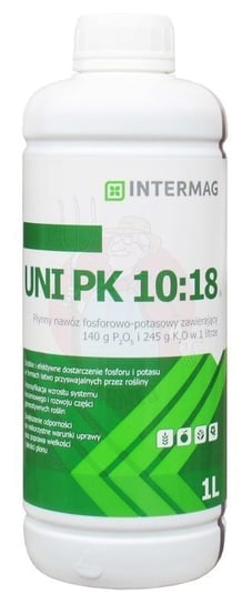 UNI PK 10:18 to płynny nawóz zawierający fosfor i potas (140 g P2O5 i 245 g K2O w 1 litrze) w formach łatwo dostępnych dla roślin. Stosowany nalistnie w zabiegach dokarmiania dolistnego szybko dostarcza roślinom fosfor i potas. inna (Inny)