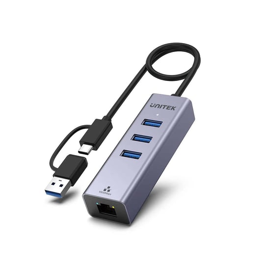 Unitek Hub USB C 4w1 Ethernet 3 x USB A 5 Gbps z adapterem USB A Unitek