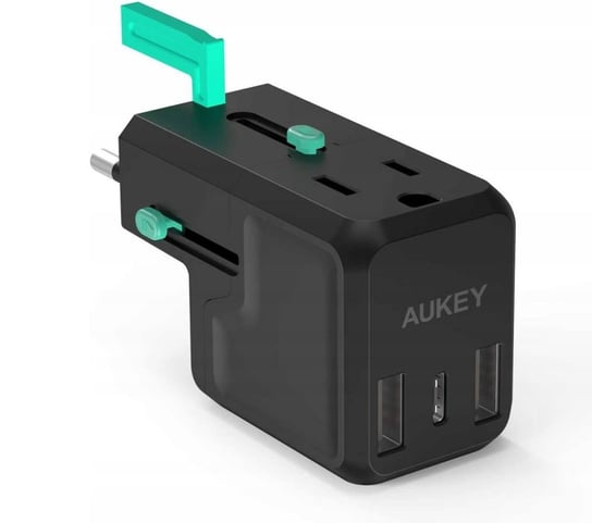 Uniwersalny adapter podróżny AUKEY PA-TA05 z portami USB-C i USB-A do 4 rodzajów wtyczek (EU / UK / USA / AUS) Aukey