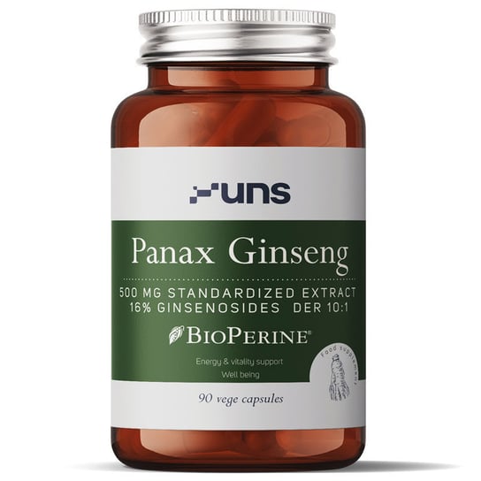 Uns Panax Ginseng 500Mg Standardized Extract 16% Ginsenosides Der 10:1 Suplement diety, 90 vege kaps. UNS