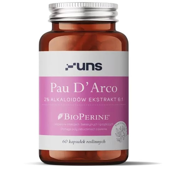 UNS, Pau D'Arco 2% Alkaloidów Ekstrakt 6:1, Suplement diety, 60 kaps. UNS