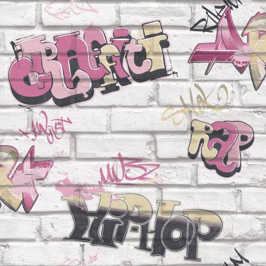 Urban Friends &amp; Coffee Tapeta w graffiti, różowo-biała Urban Friends & Coffee