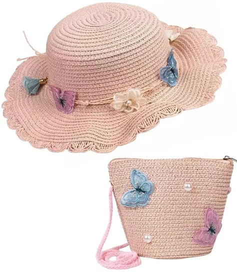Uroczy komplet kapelusz motylki kwiatki + torebka Agrafka