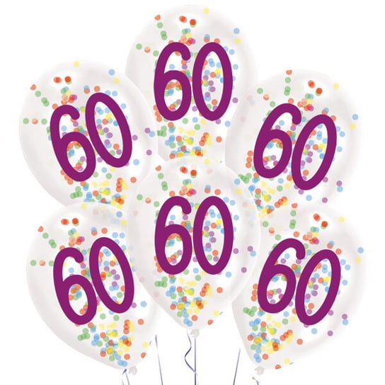 Urodzinowe konfetti - Balony 11'' przeźroczyste z konfetti numer 60 6 sztuk Amscan