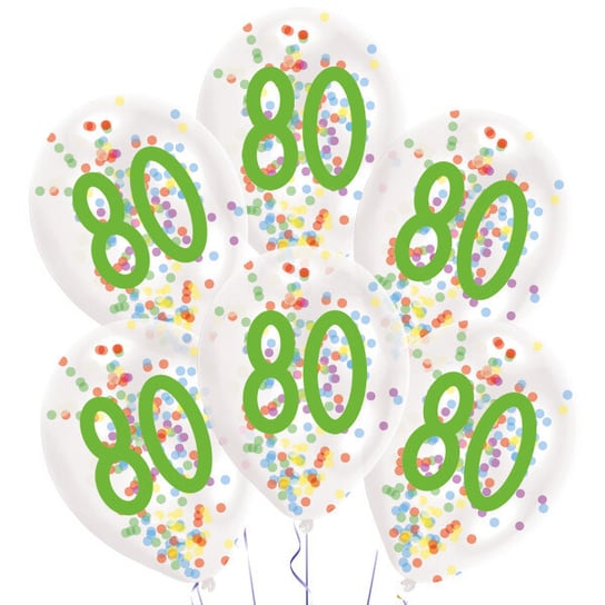 Urodzinowe konfetti - Balony 11'' przeźroczyste z konfetti numer 80 6 sztuk Amscan