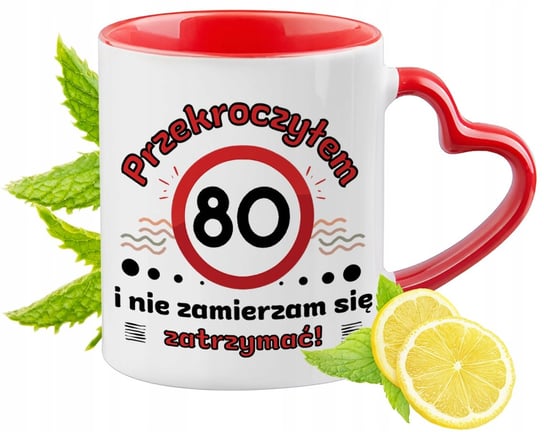 Urodziny 80 80te 80-te Kubek Czerwony z Uszkiem w Kształcie Serca Prezent numer 277734662 PoliDraw