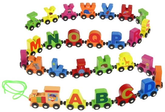Urwiskowo. drewniany pociąg kolejka alfabet 26 wagony literki Urwiskowo