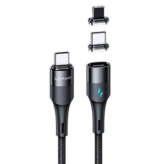 USAMS Kabel magnet. U66 USB-C na USB-C/ lightning 60W PD Fast Charge 2.0m pleciony czarny/black SJ507USBXX01 (US-SJ507) USAMS