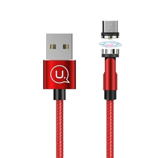 USAMS Kabel magnetyczny U59 microUSB 2.1A Fast Charge 1m pleciony czerwony/red SJ474USB02 (US-SJ474) regulowany kąt USAMS