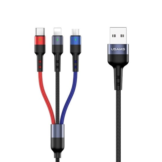 USAMS Kabel pleciony U26 3w1 0.35m 2A Fast Charge (lightning/microUSB/USB-C) SJ410USB01 (US-SJ410) USAMS