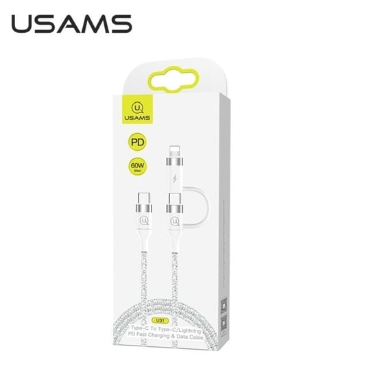 USAMS Kabel pleciony U31 USB-C na USB-C /lightning 60W PD Fast Charge biały/white SJ403USB02 (US-SJ403) USAMS
