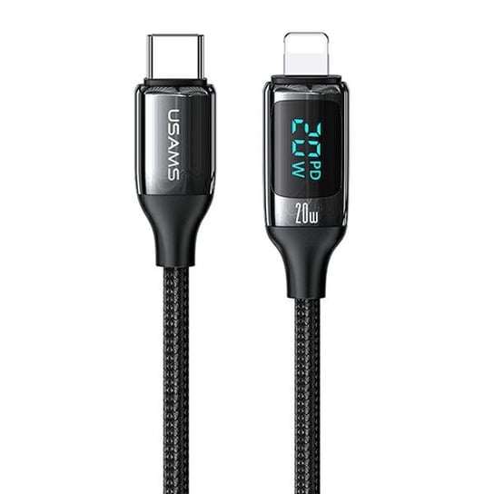 USAMS Kabel pleciony U78 USB-C na Lightning LED 1.2m 20W PD Fast Charge czarny/black SJ545USB01 (US-SJ545) USAMS