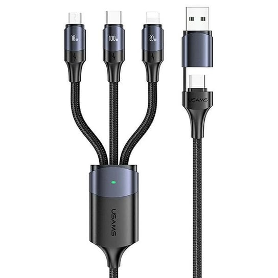 USAMS Kabel U71 3w1 1.2m 6A Fast Charge czarny/black (USB/USB-C na lightning/microUSB/USB-C) SJ511USB01 (US-SJ511) USAMS