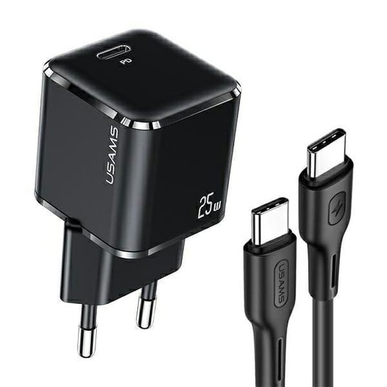 USAMS Ład. siec. 1xUSB-C T42 mini 25W Super SI PD3.0 Fast Charging +kabel U43 USB-C/USB-C czarny/black YJXLOGTC01 (USAMS-YJ) USAMS
