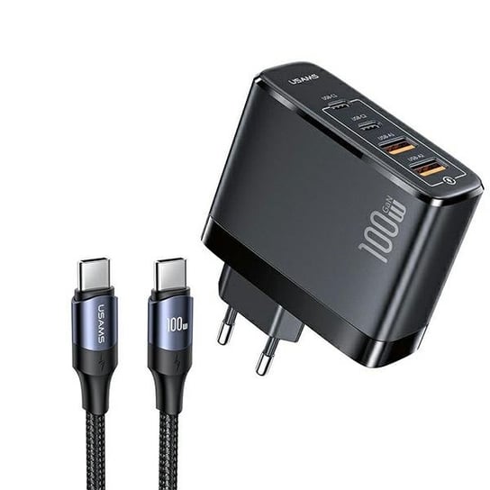 USAMS Ład. siec. 2xUSB-C+2xUSB T44 100W PD3.0 +QC3.0 Fast Charging + kabel U71 USB-C na USB-C czarny/black UCTZ01 USAMS