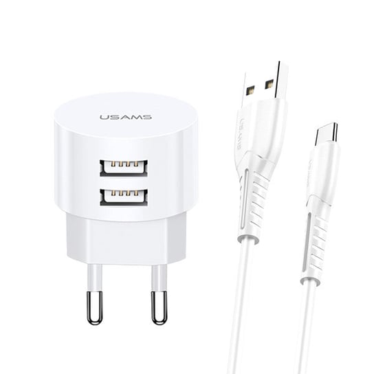 USAMS Ład. siec. 2xUSB T20 2,1A USB-C biały/white round Fast Charging XTXLOGT18TC05 USAMS