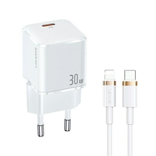 USAMS Ład. siec. USB-C T45 30W PD3.0 +QC3.0 Fast Charging +kabel U63 USB-C/Lightning biały/white UXTZH02 (USAMS-UX) USAMS