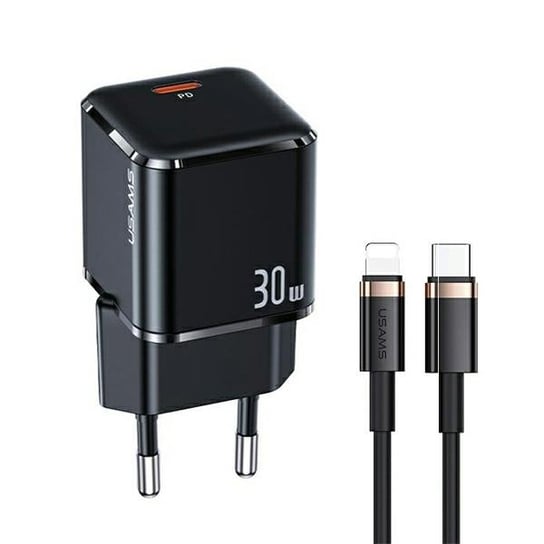 USAMS Ład. siec. USB-C T45 30W PD3.0 +QC3.0 Fast Charging +kabel U63 USB-C/Lightning czarny/black UXTZH01 (USAMS-UX) USAMS
