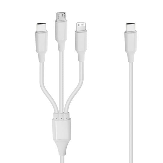 USB-C 3-w-1 do Micro-USB, iPhone Lightning, kabel USB-C PD 20W LinQ biały LinQ