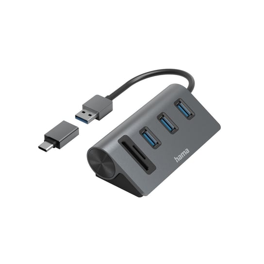 USB Hub/Card Reader, 5 Ports, 3x USB-A, SD, microSD, incl. USB-C Adapter Hama