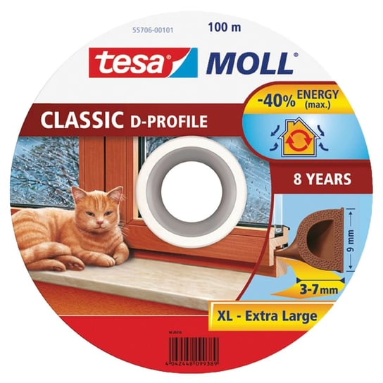 Uszczelka samoprzylepna do okien i drzwi gumowa tesamoll® PROFIL D 100m x 9mm, brązowa TESA