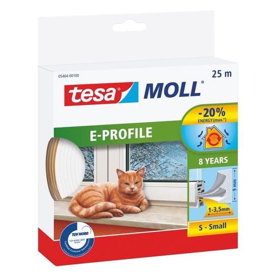 Uszczelka samoprzylepna do okien i drzwi gumowa tesamoll® PROFIL E 25 m x 9 mm, biała TESA