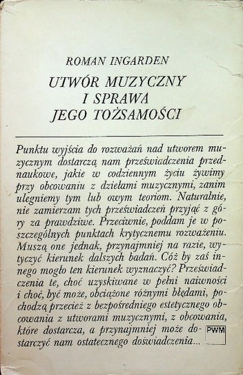 Utwór muzyczny i sprawa jego tożsamości Ingarden Roman