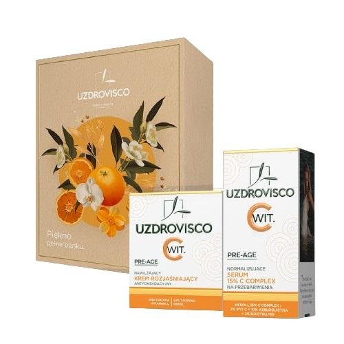 UZDROVISCO Pre-Age Zestaw Nawilżający krem rozjaśniający antyoksydacyjny, 50ml + Normalizujące serum C complex 15% na przebarwienia, 30ml Uzdrovisco
