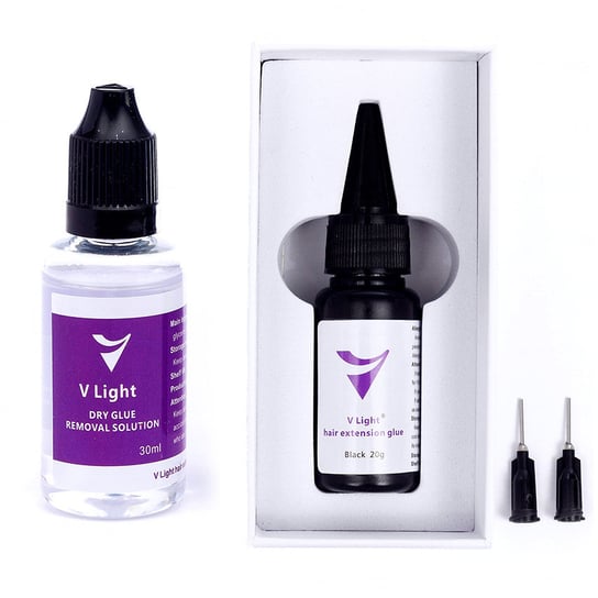 V-light Black Klej 20g + Removal 30ml Przedłużanie Pasm Włosów Żel Czarny Zestaw Inna marka