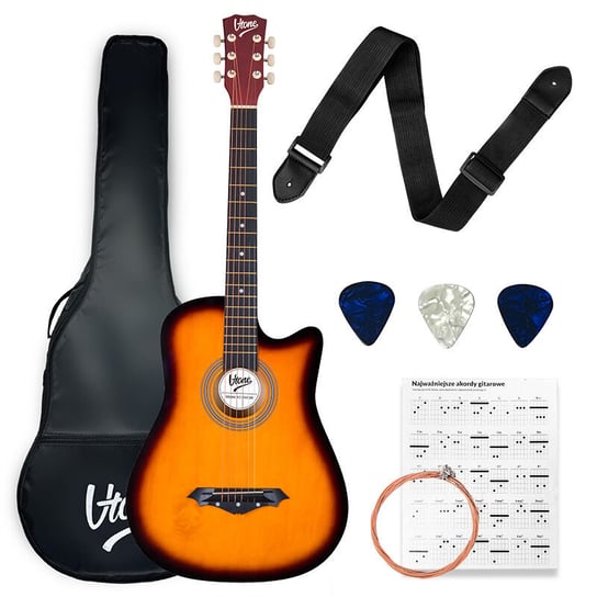 V-Tone Ag One Sb Gitara Akustyczna 4/4 Sunburst Do Nauki Dla Początkujących Kostki Pasek Zapasowe Struny Pokrowiec Akordy Zestaw V-Tone