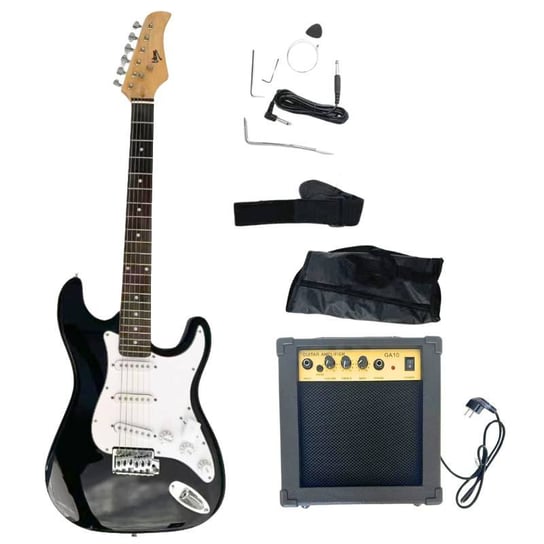 V-TONE ESST39 BK gitara elektryczna 4/4 stratocaster 39" SSS czarna + wzmacniacz gitarowy zestaw V-Tone