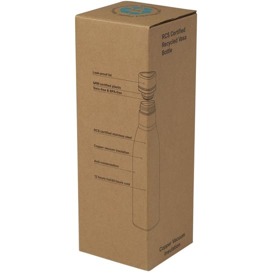 Vasa butelka ze stali nierdzwenej z recyklingu z miedzianą izolacją próżniową o pojemności 500 ml posiadająca certyfikat RCS Inna marka