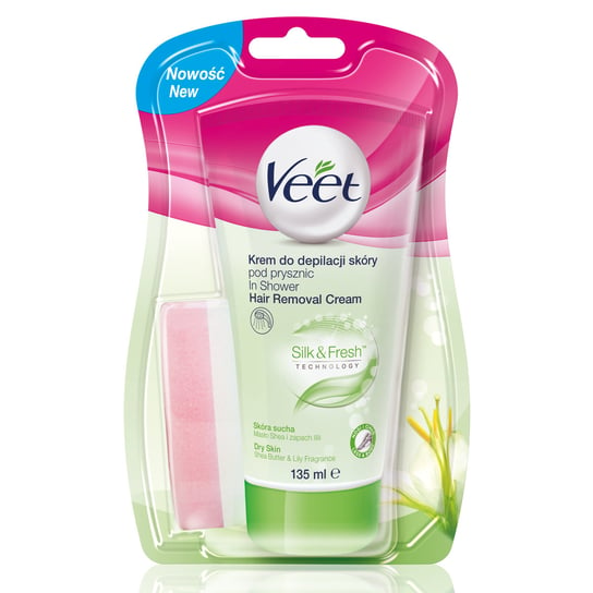 Veet, krem do depilacji ciała pod prysznic skóra sucha, 135 ml + gąbka Veet