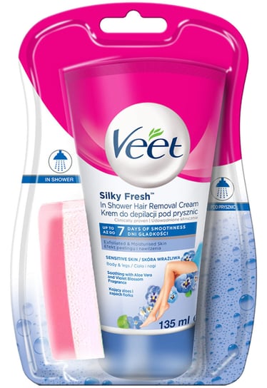 Veet, krem do depilacji ciała pod prysznic skóra wrażliwa, 135 ml + gąbka Veet
