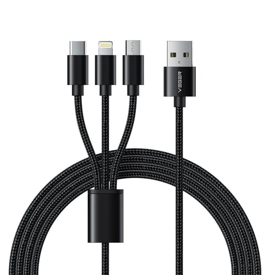 VEGER kabel 3w1 USB do Typ C + Apple Lightning 8-pin + Micro 2A V303 1,2m czarny Partner Tele